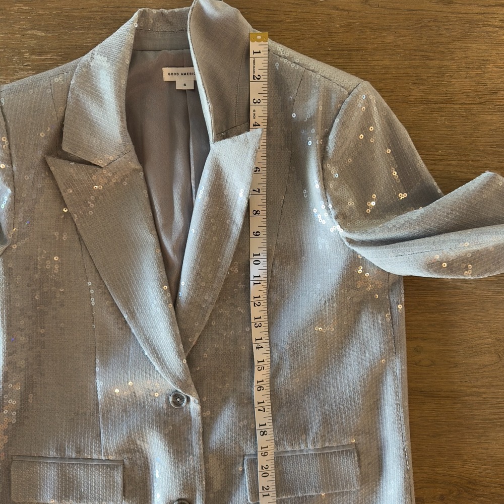 Good American Sequin Oversized Blazer-Heather Grey Color-Size Small RRP $329 - Picture 12 of 16